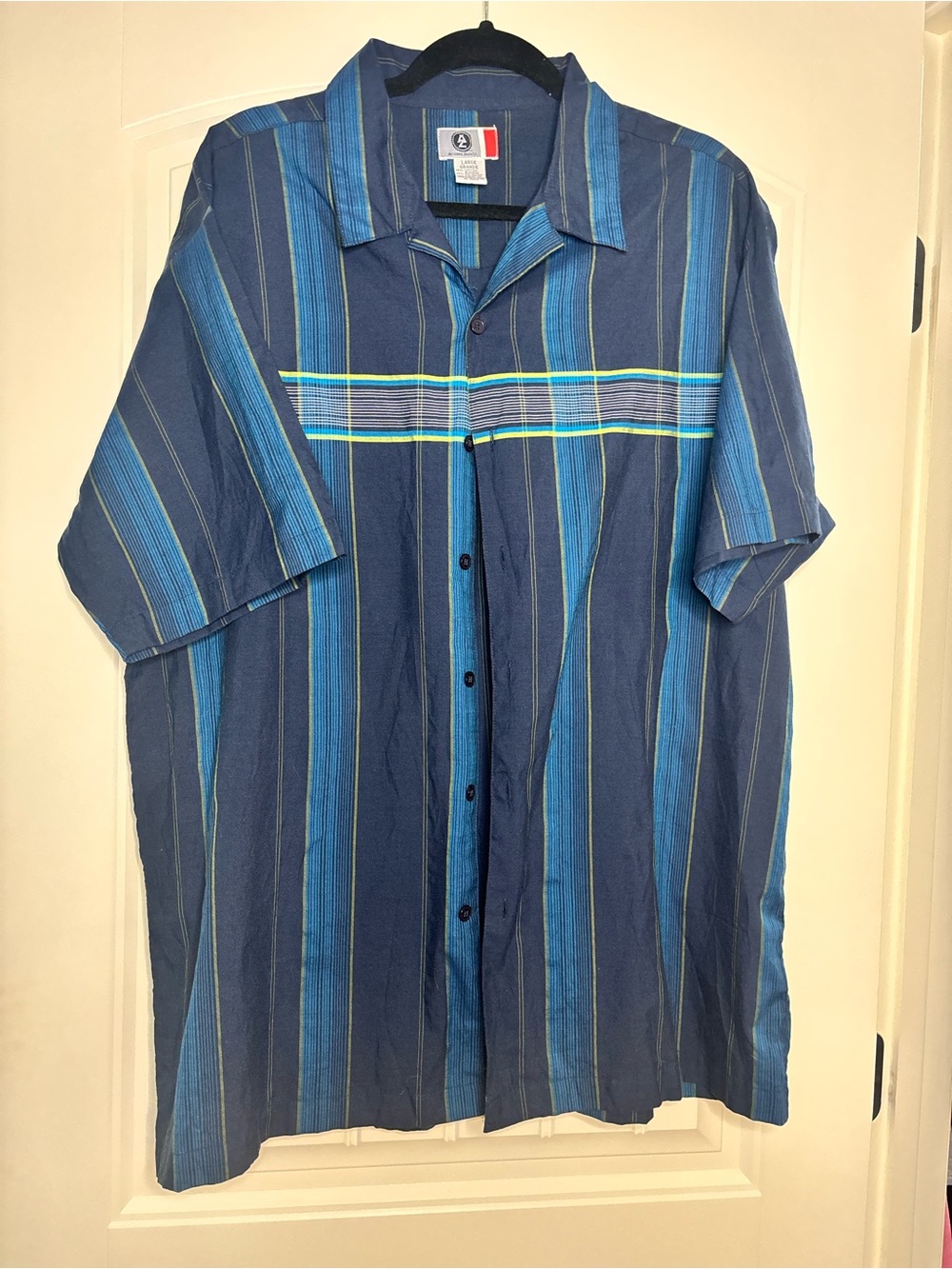 Y2K Arizona Men's Blue Striped Short-Sleeve Button-Up Shirt